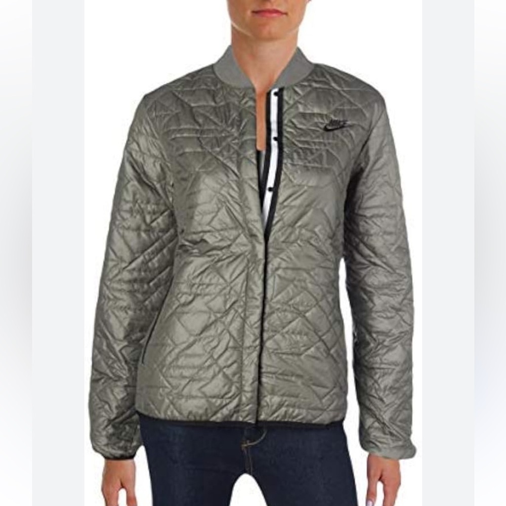 Nike Green  Quilted Bomber Jacket with Sporty Design size s